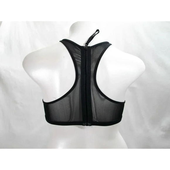 Heat Padded & Sheer Mesh Wire Free Zip Back Sports Bra LARGE Black New with Tags - Picture 4 of 5